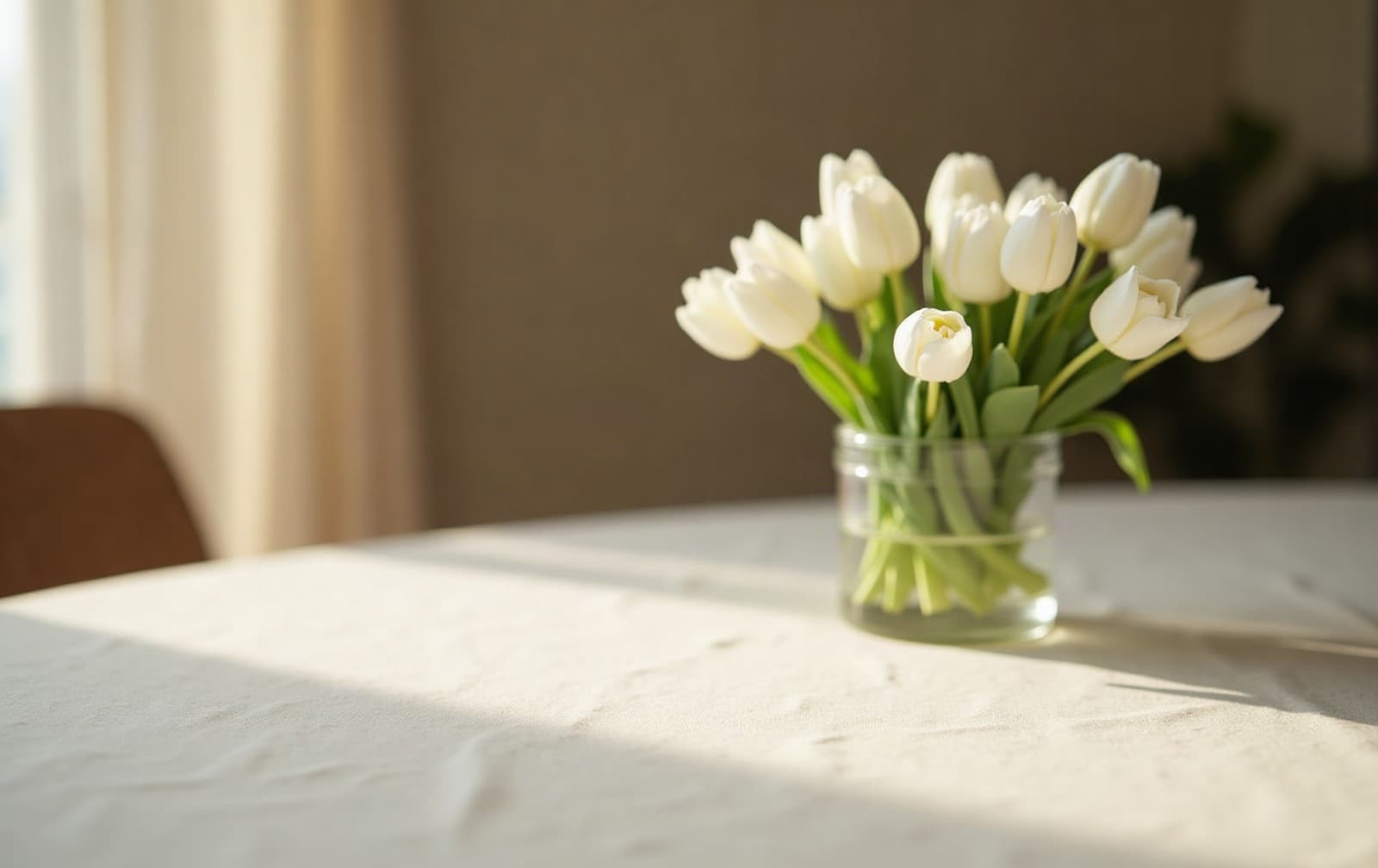 White tulips on a calm, uncluttered table